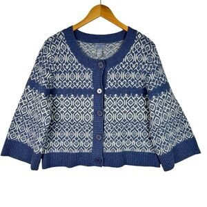 Carol Lee Reed Purple Fair Isle Cardigan Sweater Nordic 3/4 Sleeve Wool Blend